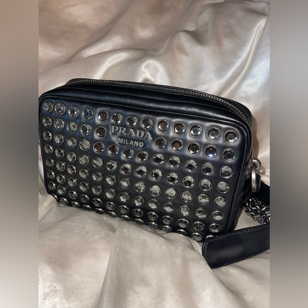 prada soft calf jewelled camera body bag